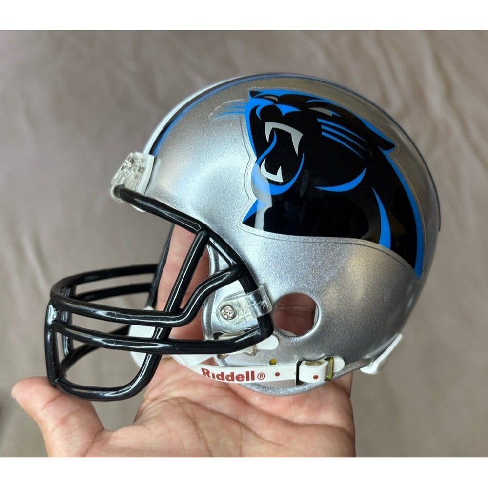 Carolina Panthers Riddell Mini Football Helmet 3 5/8 NFL Silver & Black